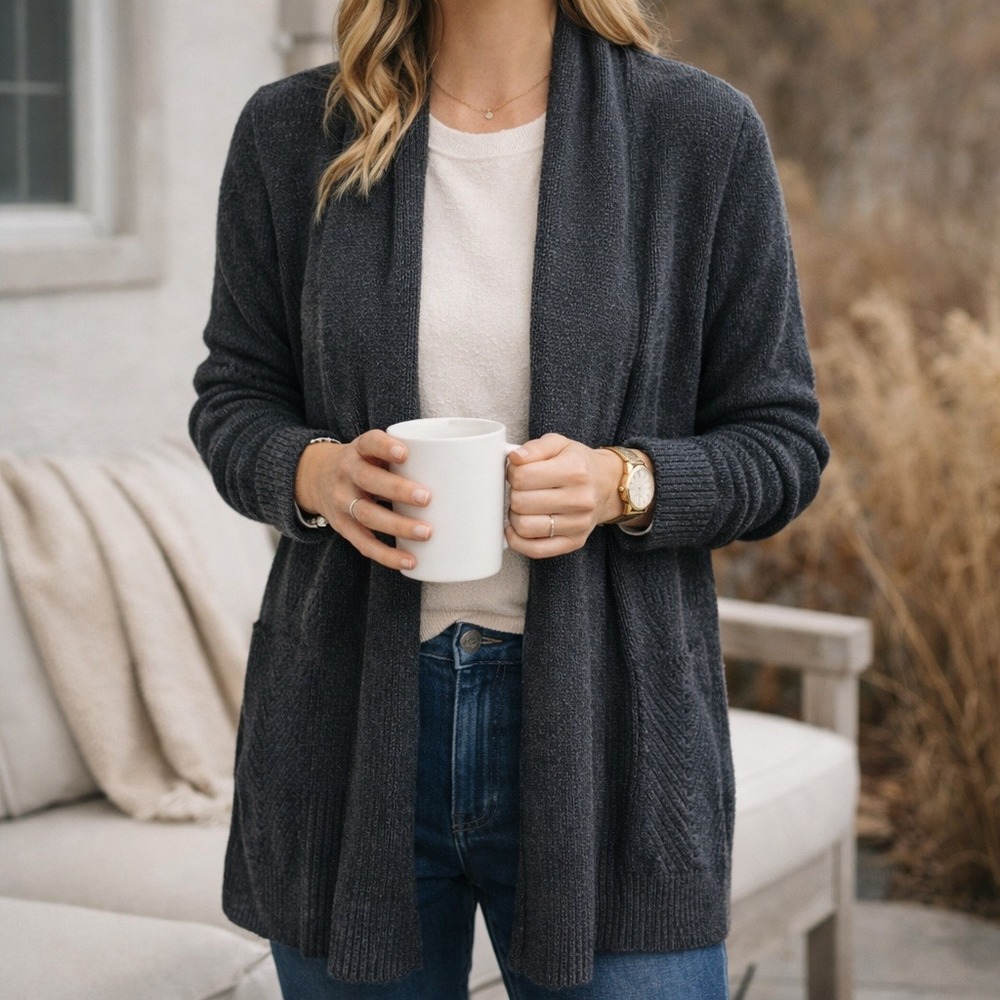 Cabi Dark Navy Blue Cardigan Sweater Duster Pockets Knit M Medium